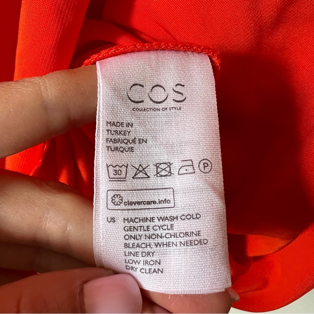 COS red orange midi dress size S short sleeve round neck asymmetrical C8 - Picture 3 of 5